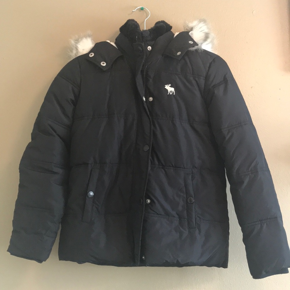 Abercrombie Kids Essential Puffer Black Coat Fur